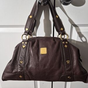 MCM Brown Leather Tote Bag with Gold Hardware